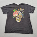 Skull Rose Bird Y2K Shirt Mens Large Black Artsy Poetic Graphic Short Sleeve