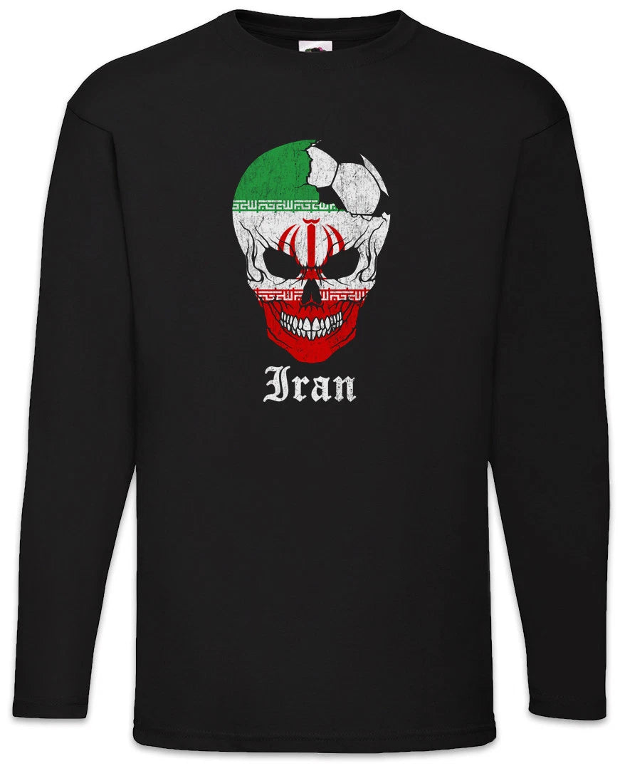 Iran Football Skull I Men Long Sleeve T-Shirt Iranian Soccer Flag World