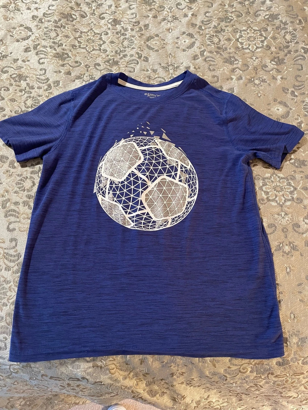 Soccer Tee Shirt Boys Size Medium(8) Dark Blue, Good Shape.