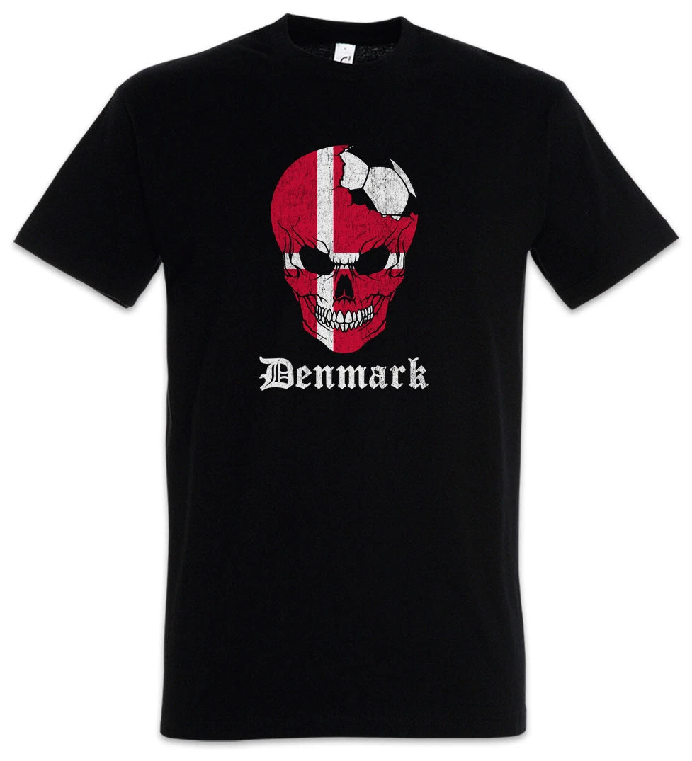 Denmark Football Skull I T-Shirt danish Soccer Flag Banner World Championship