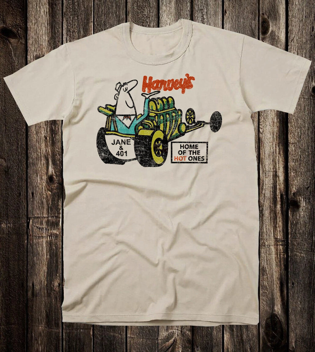 Retro Hot Rod Tee T Shirt Drag Race Racing Harveys Speed Shop