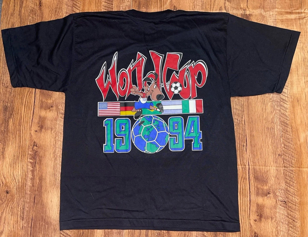 VTG 1994 World Cup USA Soccer Dog Striker Mascot Black T-Shirt Mens Sz XL