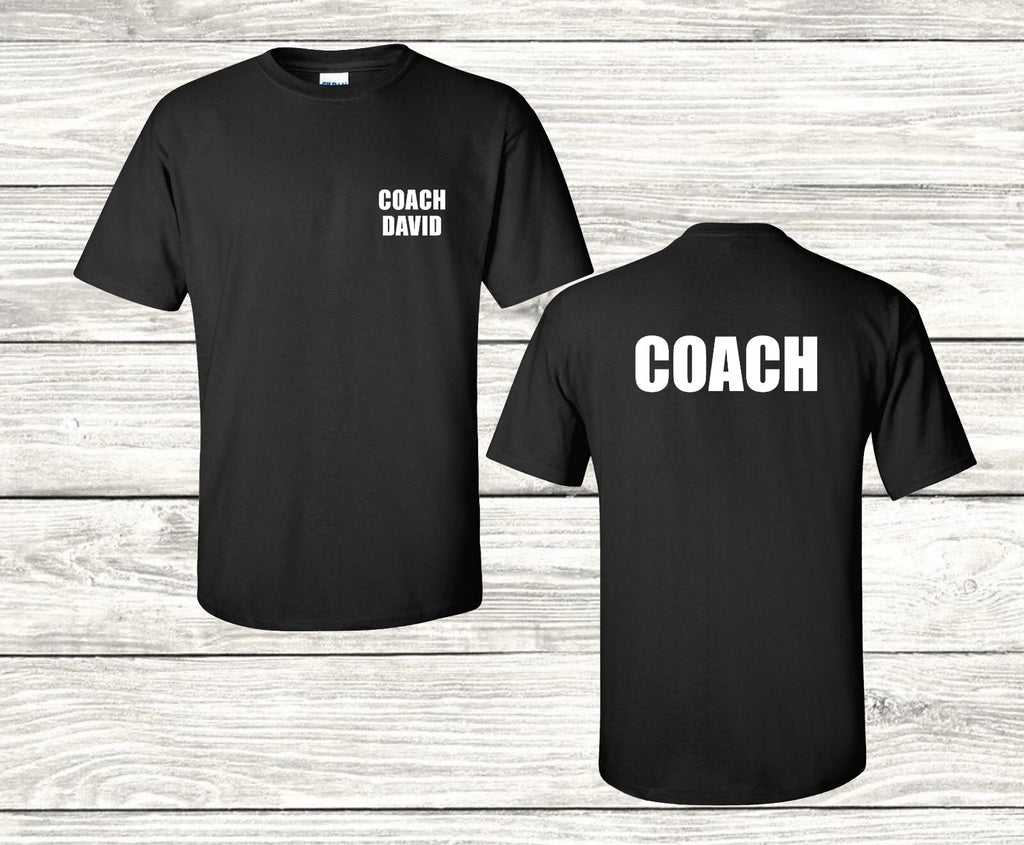 CUSTOM COACH T-SHIRT ANY NAME PERSONALIZED BASEBALL BASKETBALL SOCCER TEE SHIRT