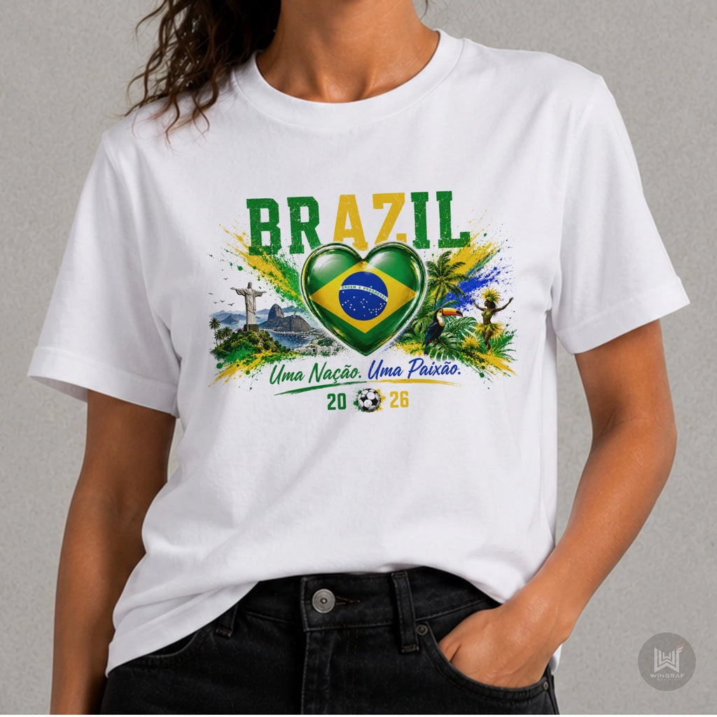 Brazil t shirt 2026 flag football tee gift Brasil heart soccer fan top all sizes