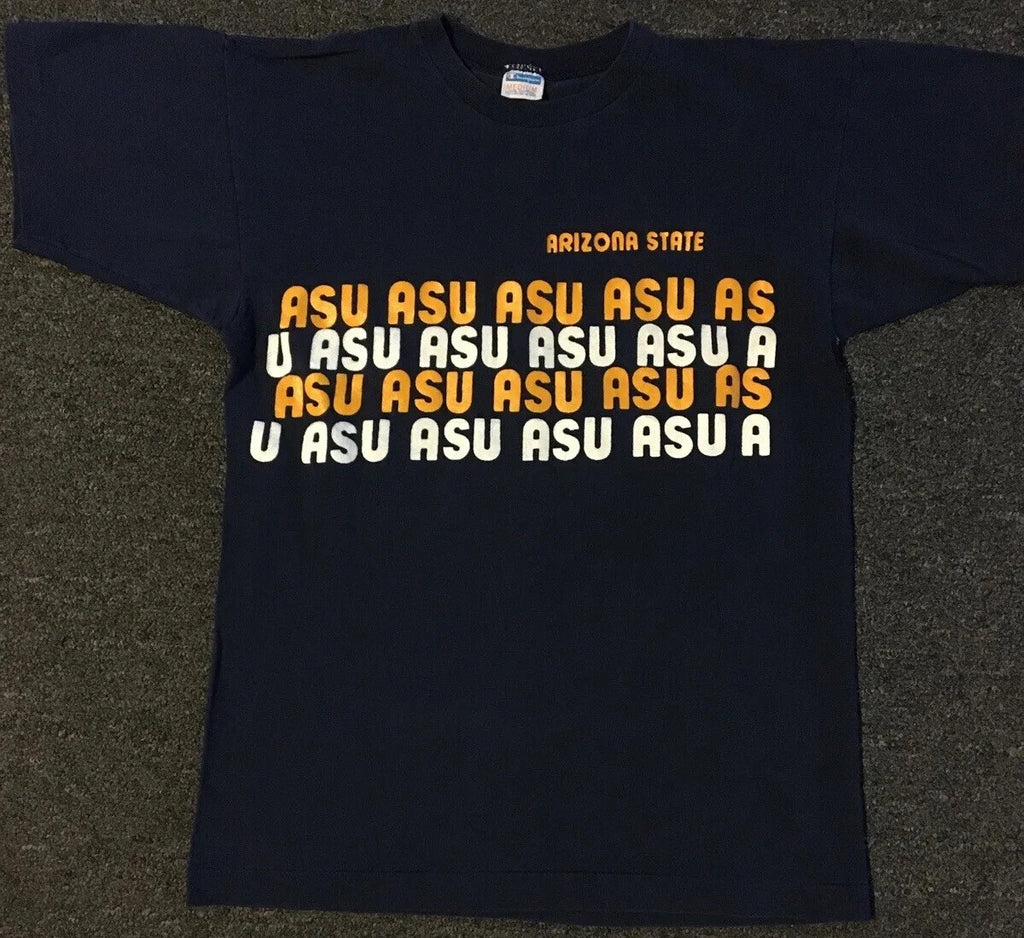 Vtg 70s Champion ASU Arizona State AOP Shirt S College Blue Bar Track PE Grunge