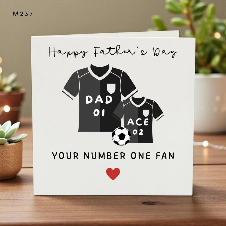 Personalized Fathers Day Card Soccer Dad Your Number One Fan Football Gift