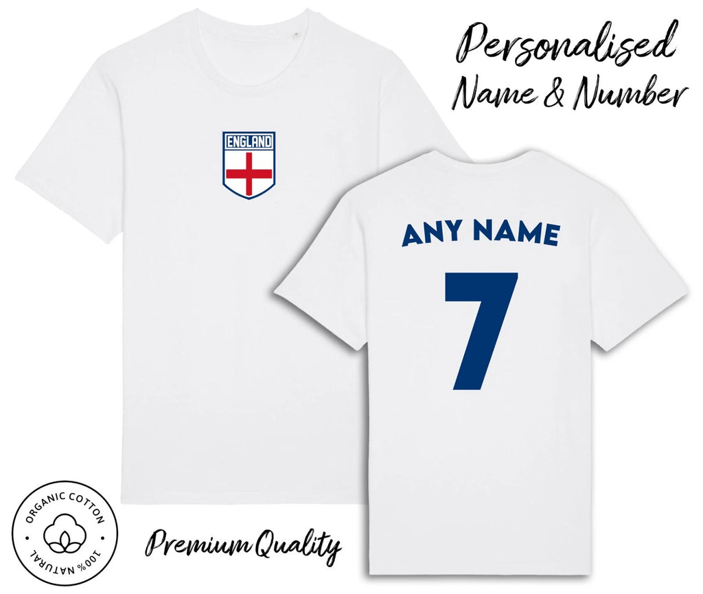 England Flag T-Shirt Personalised Name & No World Cup 2026 Ki Football 6 Nations