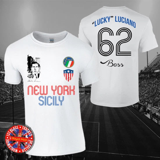 Lucky Luciano Italy USA Football T-shirt, Soccer, New York, Mob, Mafia, Narcos