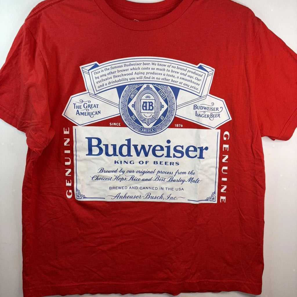 Budweiser Vintage Red Men's T-Shirt Graphic Beer Logo Rare Streetwear Tee S-5XL