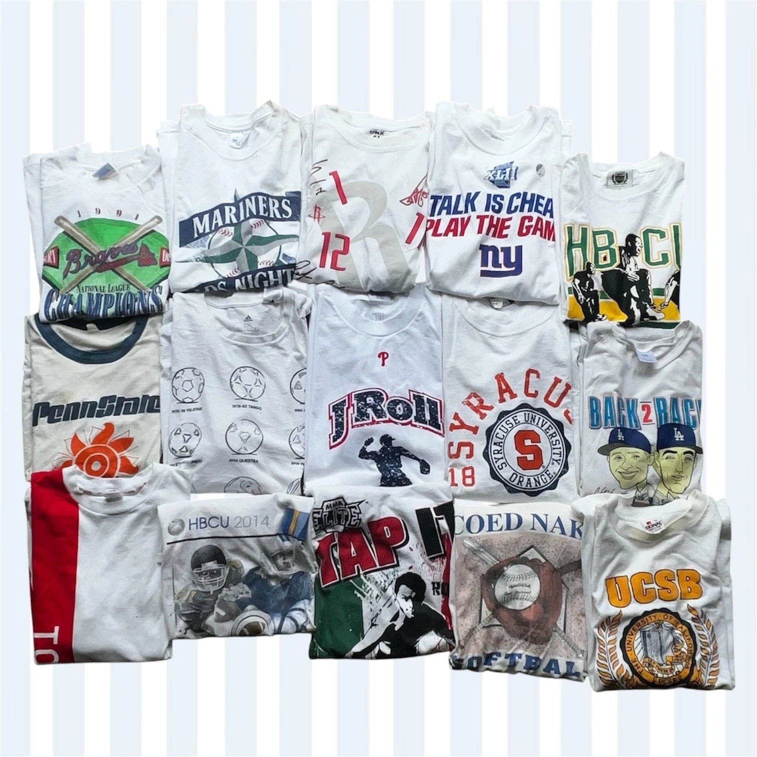 Mixed 15pc Sports All White Tee Bundle Size S-XL Vintage/Modern