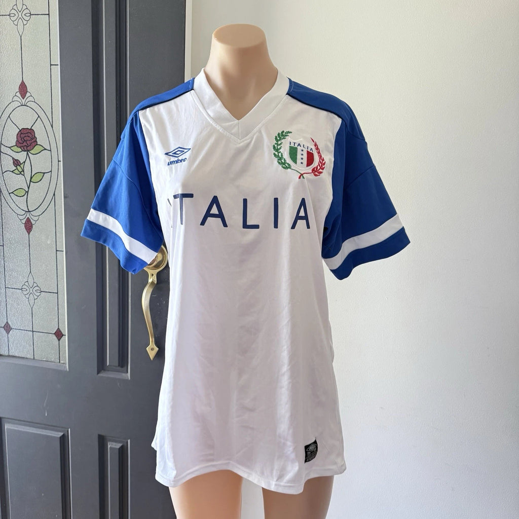Umbro Italia National Soccer Team Jersey Size S Mens White Blue Crest Shirt