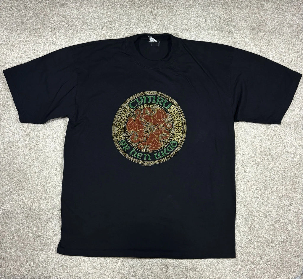 Vintage 90s Cymru Wales Dragon Black Shirt Mens XL Black Land Of Our Fathers Y2K