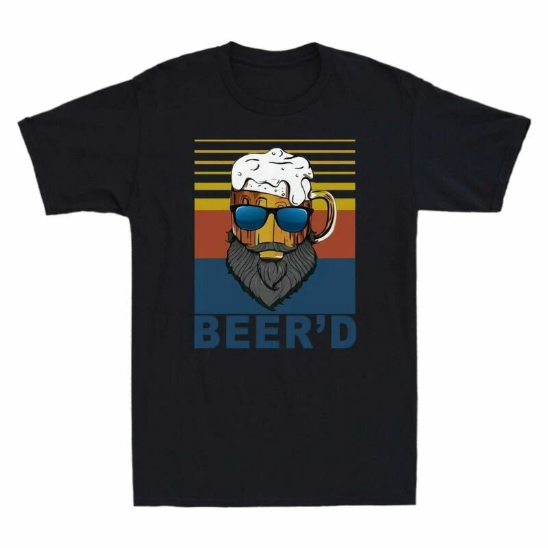 Men's Short Tee Sleeve Beer'd Adult T-Shirt Funny Vintage Beard Beer