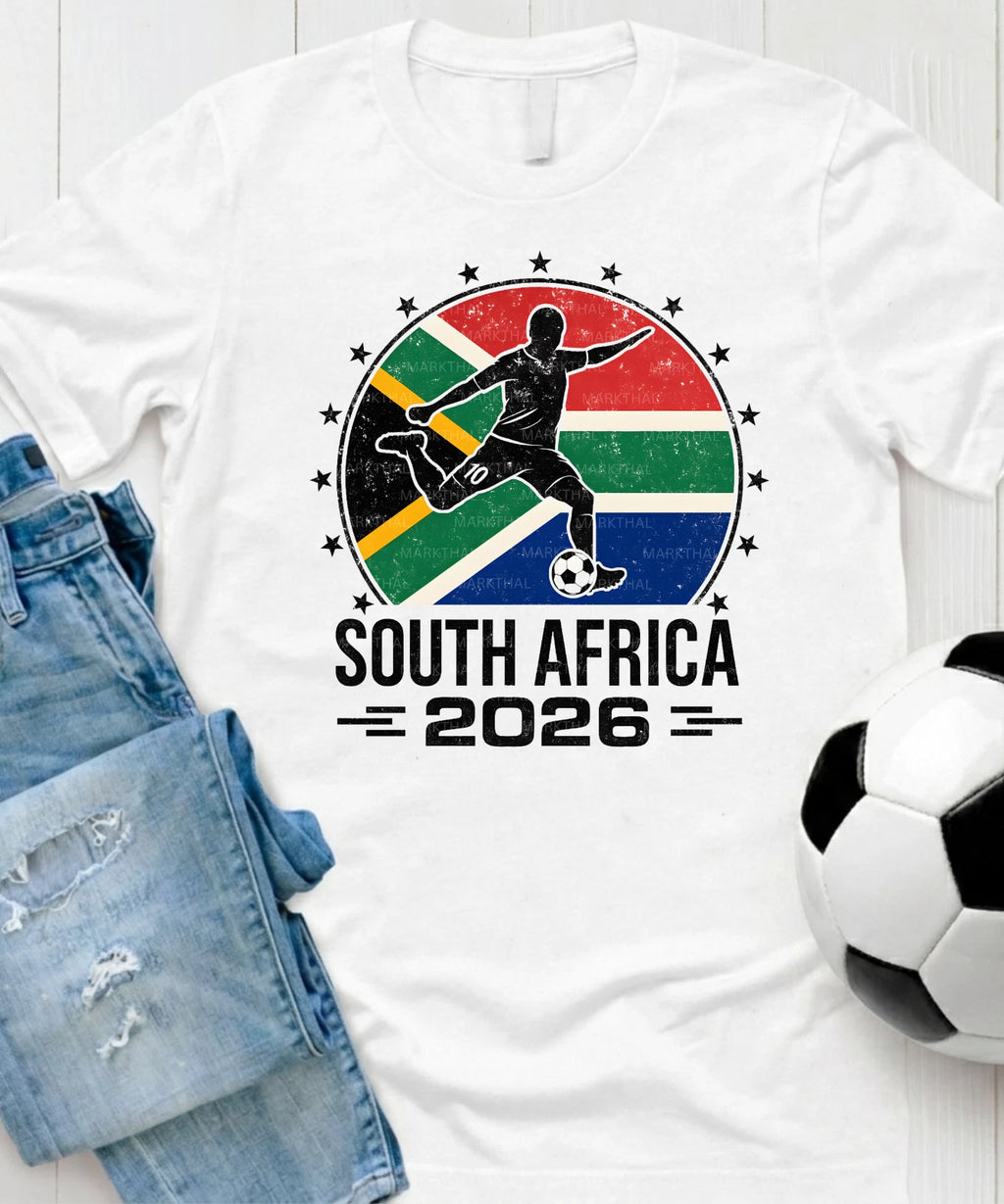 South Africa 2026 World Soccer TShirt Futbol Shirt Flag Tee Gildan Unisex
