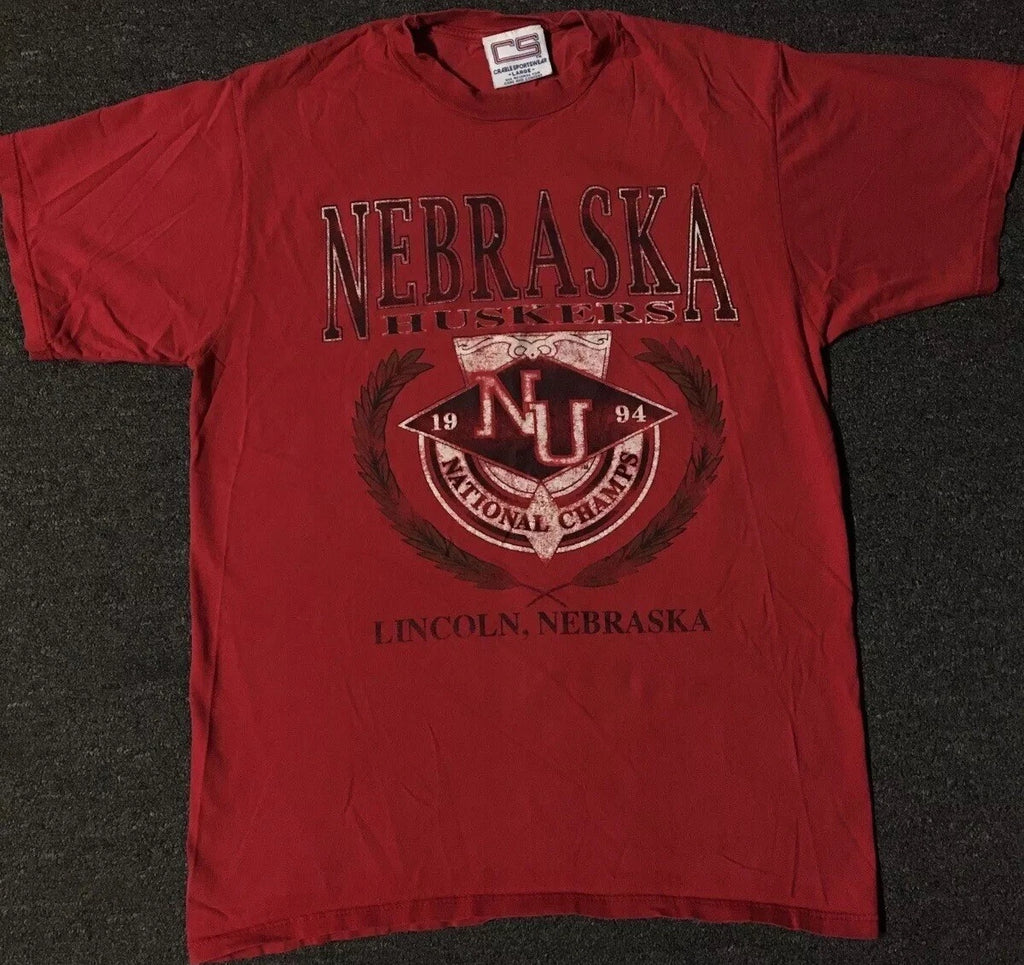 Vtg 90s University Nebraska Faded Football Champs Shirt M College Track Grunge