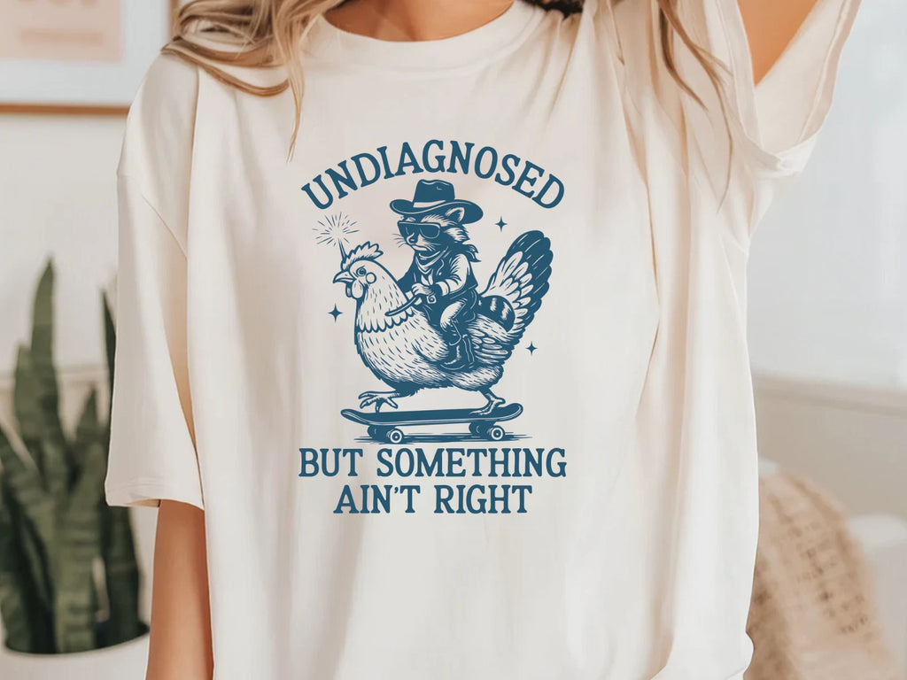 Undiagnosed But Something Ain't Right Funny Raccoon Riding Chicken Meme T-Shirt