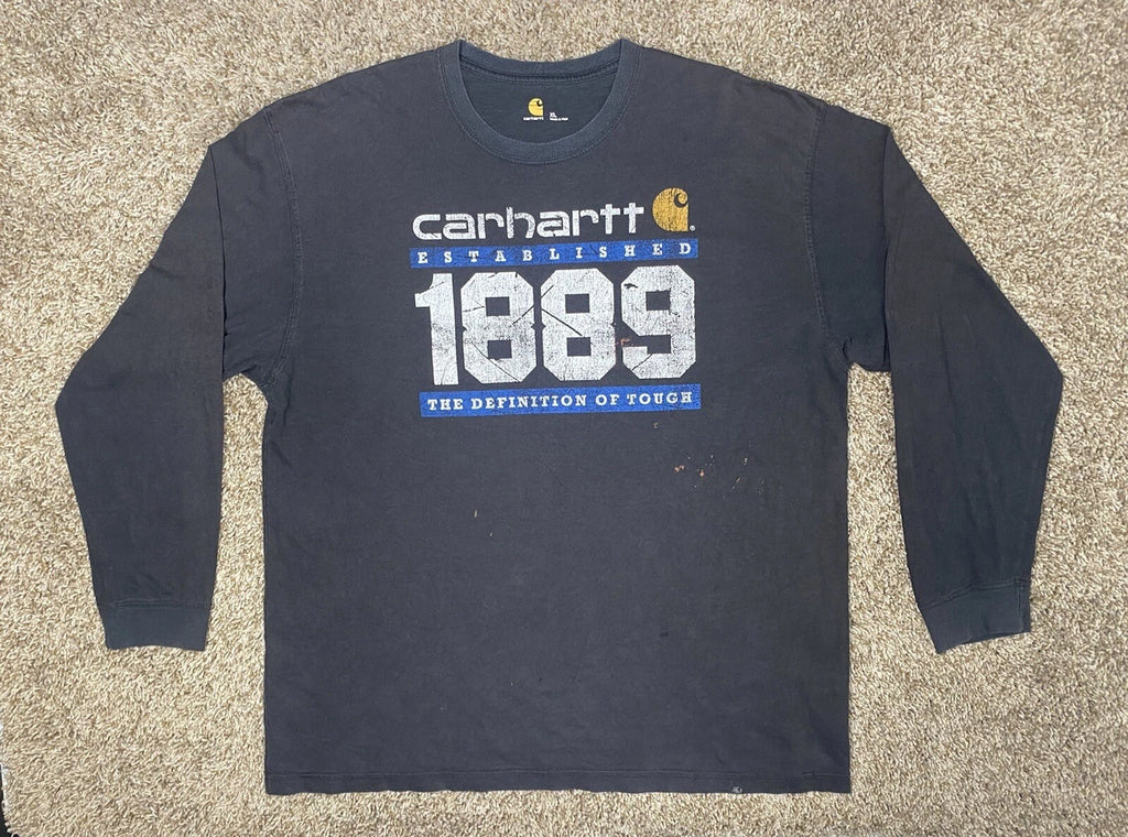 Y2K Carhartt Mens Sz XL Black Long Sleeve Spell Out Shirt - Distressed & Faded