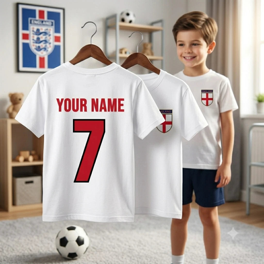 Personalised Name Number England Football SoccerCup 2026 T-Shirt Adults Kids Tee