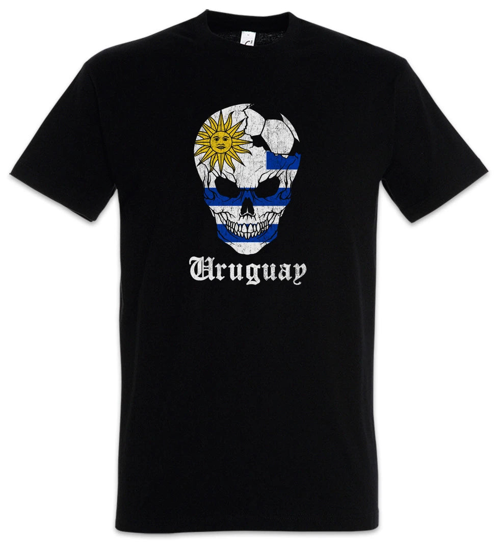 Uruguay Football Skull I T-Shirt uruguayan Soccer Flag Banner World Championship