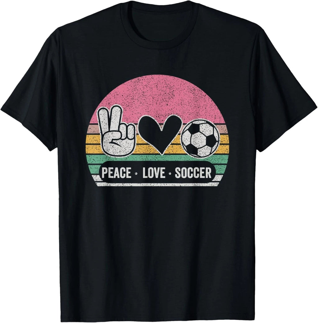 Retro Peace Love Soccer Cute Print Women Teen Girls T-Shirt