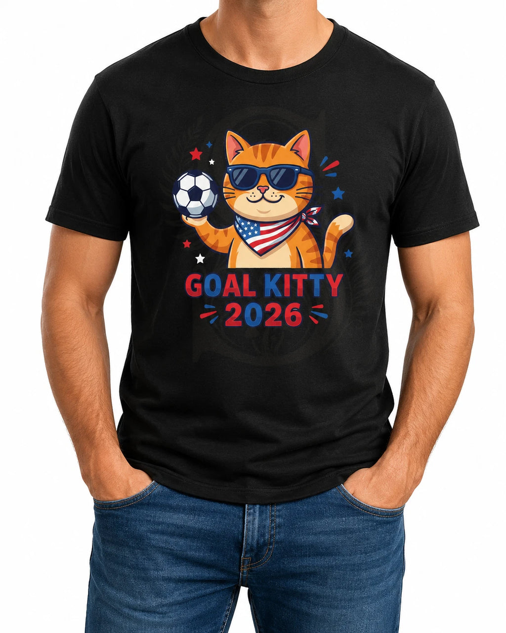 Goal Kitty 2026 Soccer Cat T Shirt Patriotic Pet Fan Graphic Tee