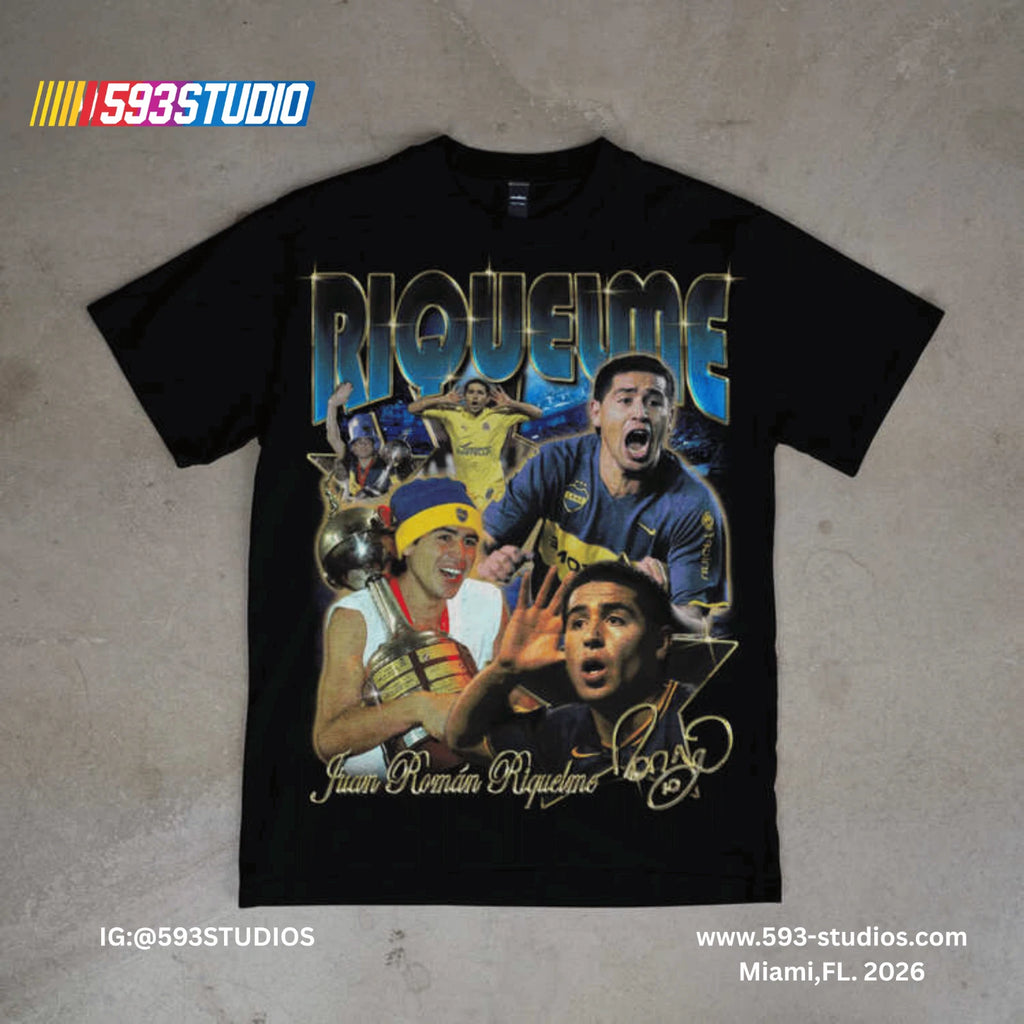 Juan Roman Riquelme Vintage Graphic T-Shirt Boca Juniors Soccer Legend Fan Tee