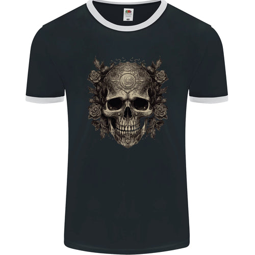 A Gothic Skull With Roses Mens Ringer T-Shirt FotL