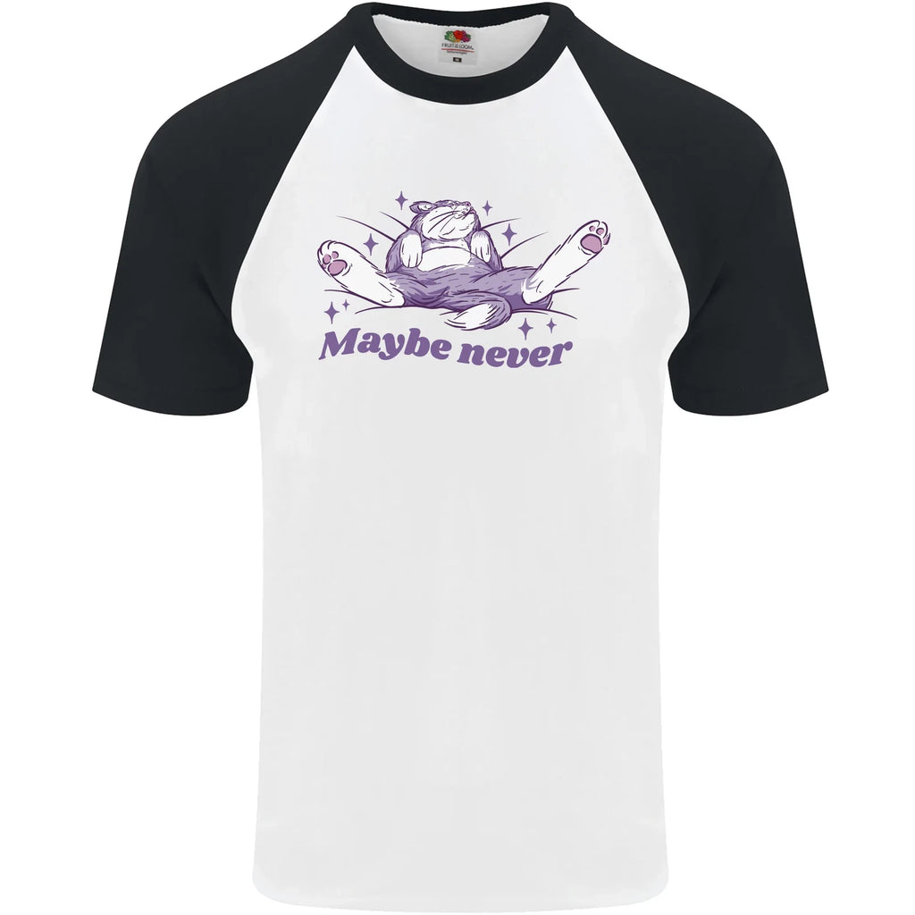 Maybe Never Lazy Cat Sleeping Mens S/S Baseball T-Shirt
