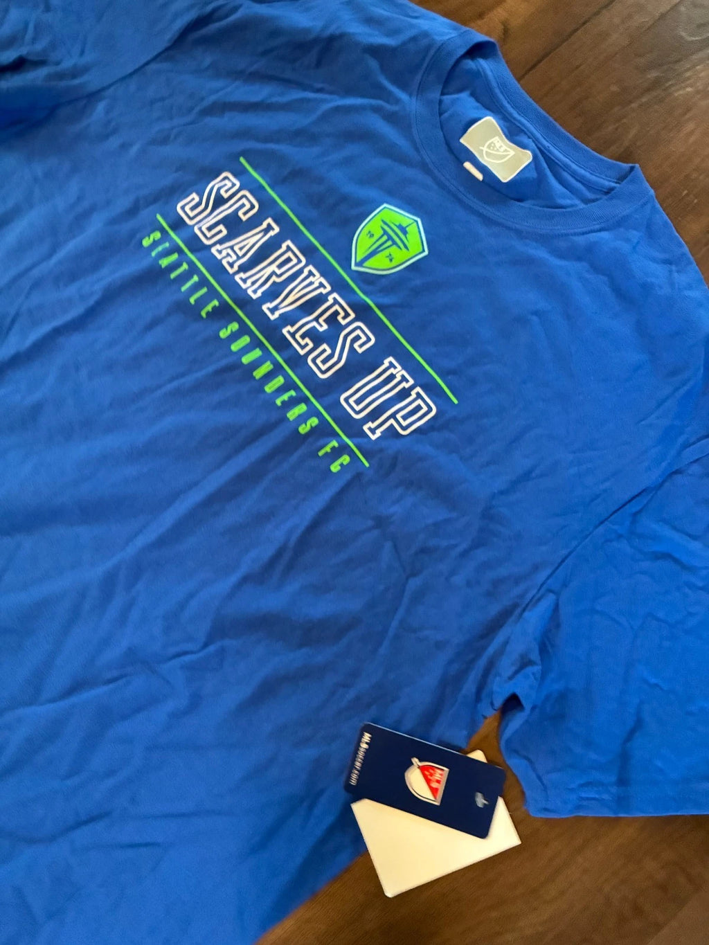 NWT Men's 2XL MLS Seattle Sounders FC T Shirt XXL Blue Scarves Up Soccer NEW