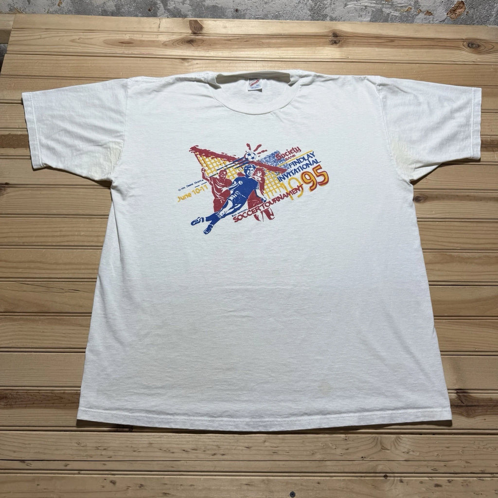 Vintage 90s 1995 Society Bank Findlay Soccer Tournament Graphic Shirt Size XL