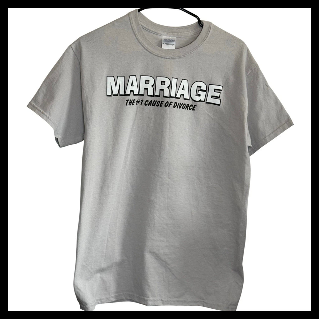 NWOT Gildan Ultra Cotton Gray Graphic Tee Marriage The #1 Cause of Divorce Mens