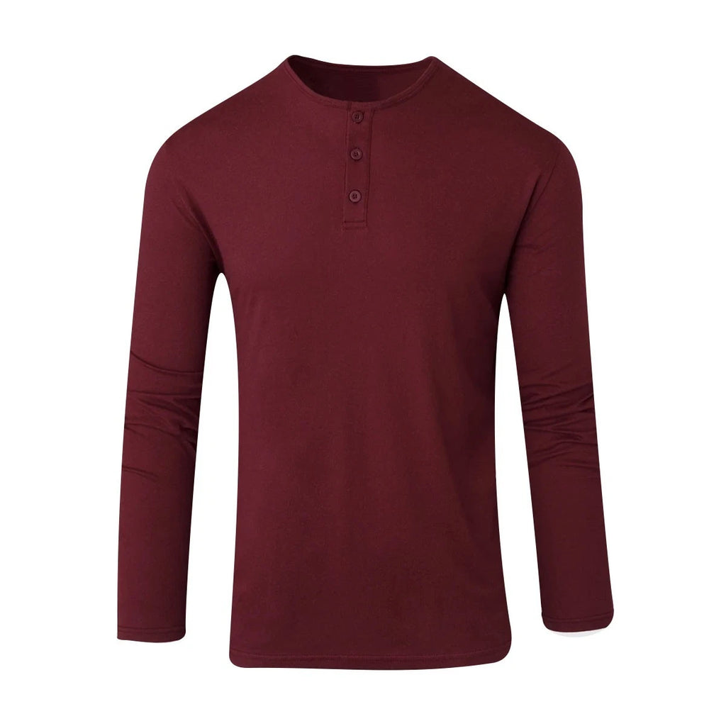 Mens Henley Long Sleeve Jersey Plain T-shirt Grandad Neck Top Causal by River Rd
