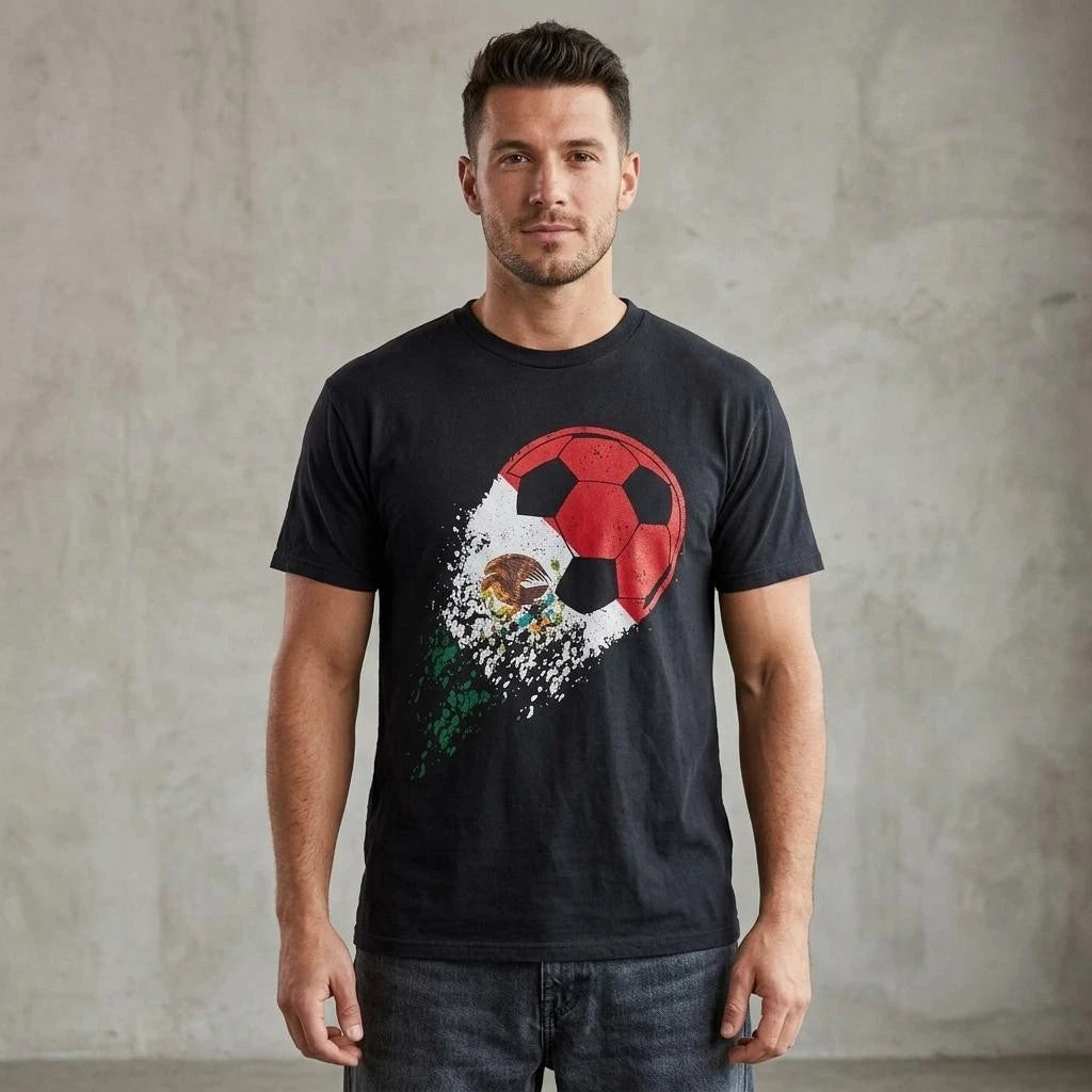Mexico National Football Team Flag Soccer Ball Graphic Tee Men's Sz Medium #S72t