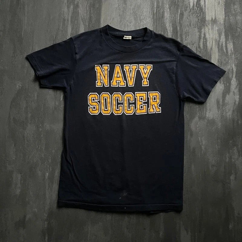Vintage Navy Soccer Shirt Mens Medium Blue 1980s Champion US NAVY