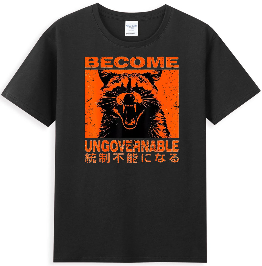 Become Ungovernable Funny Raccoon Japanese Design  Men's T-Shirt