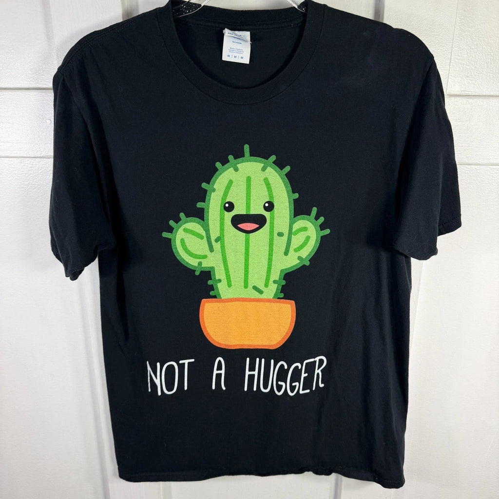 Black Graphic T Shirt Cactus Not A Hugger Size Medium funny introvert