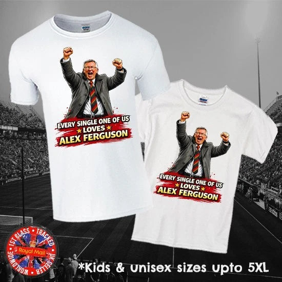 Sir Alex Ferguson Chant Lyrics T-shirt in Men, Ladies & Kids Sizes