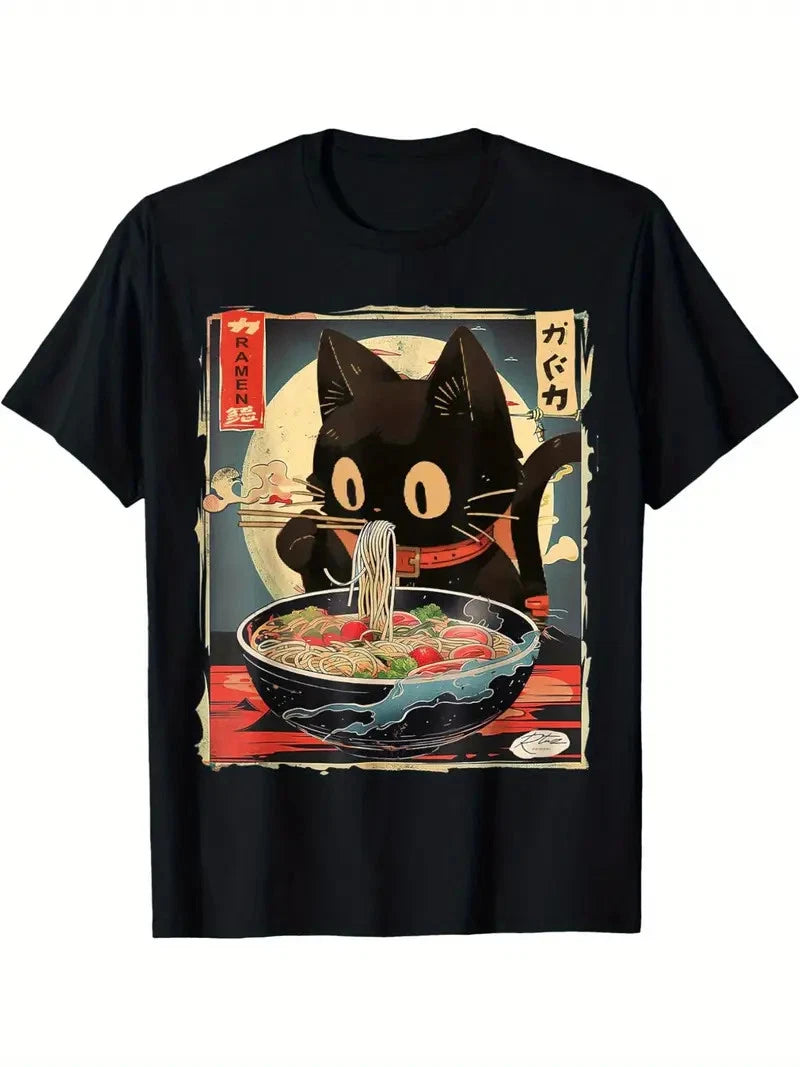Kawaii Cat Eating Ramen Noodles Anime Gift Girls WomenT-Shirt