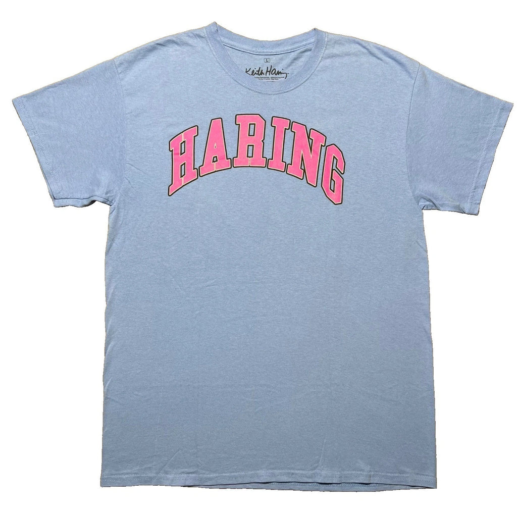 Keith Haring Mens Blue Graphic T Shirt Pink Three Eyed Face Large Pop Art Tee