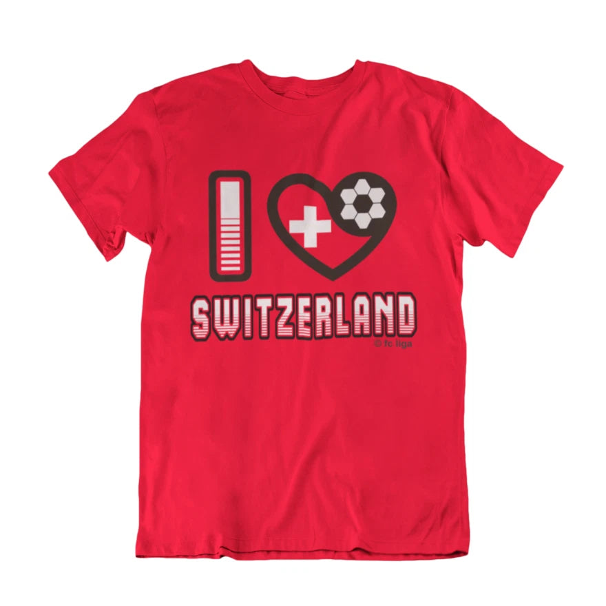 I LOVE SWITZERLAND Football  T-Shirt 2026, Adults Kids Or Baby, World Cup