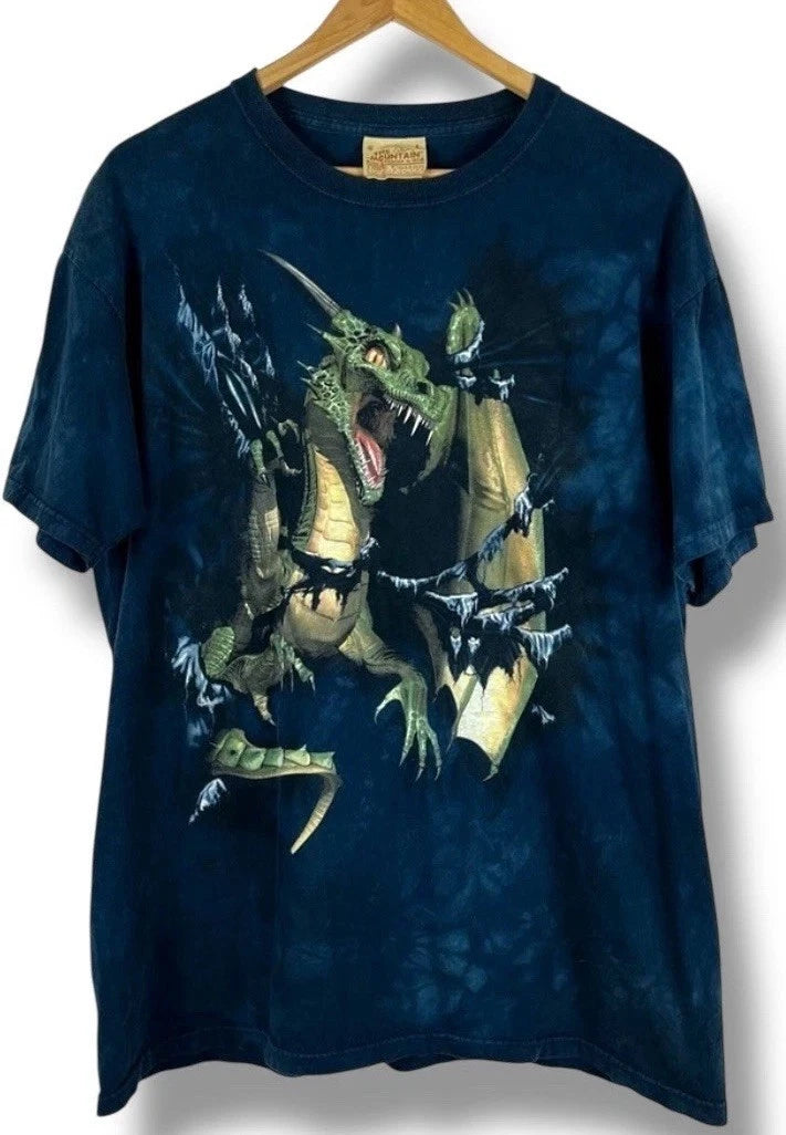 Vtg The Mountain Dragon Blue T-Shirt Men’s Sz L 1999 Graphic Rare Short Sleeve
