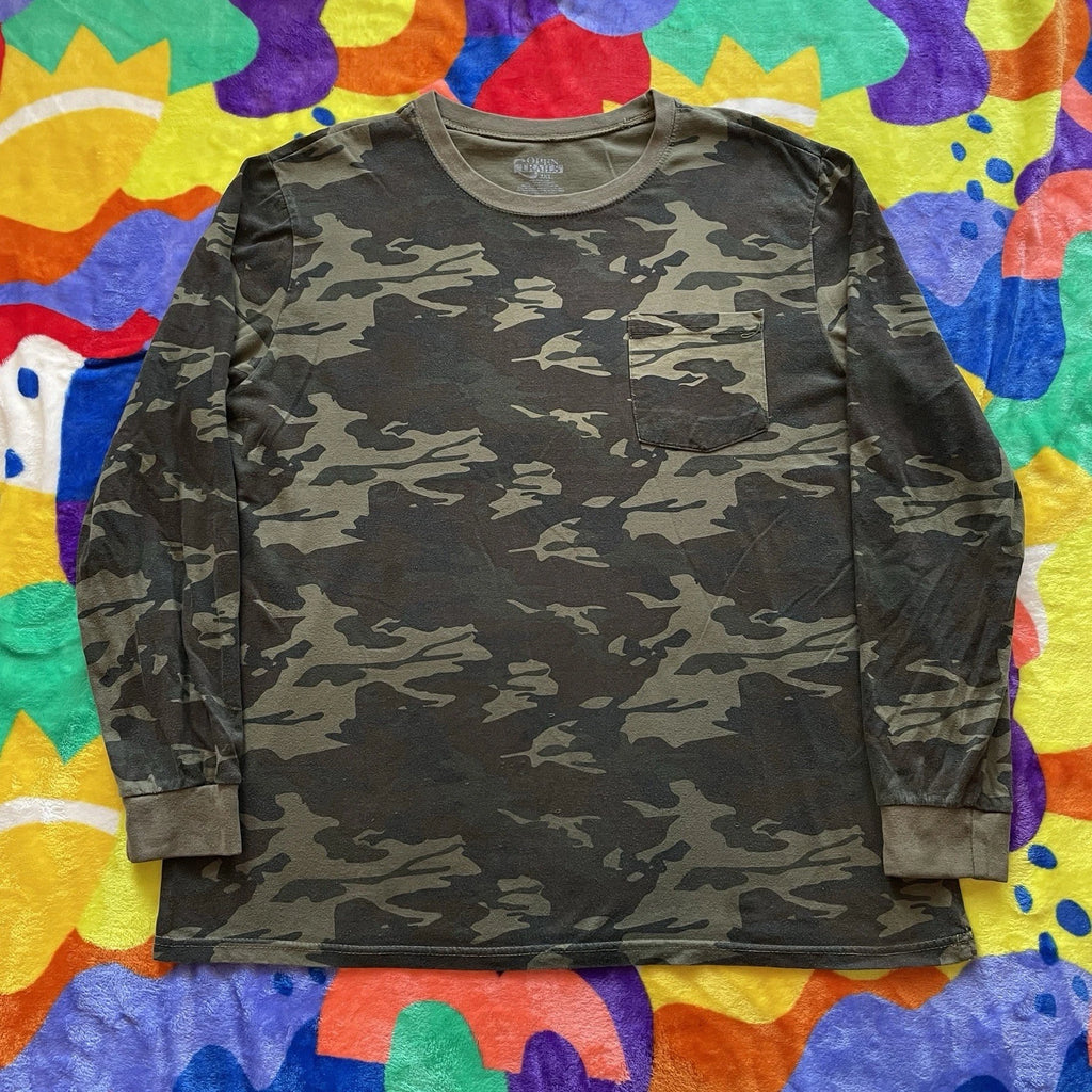 Camouflage Long Sleeve Ringer T-Shirt Men’s 2XL Camo Outdoors Fishing Camping