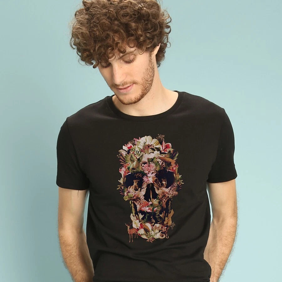 T-Shirt Man short Sleeve Jungle Skull Black