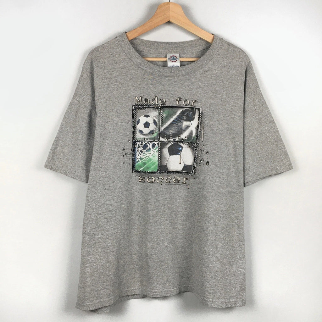 Vintage Y2K Soccer Graphic T Shirt Mens XL Gray Sports World Cup Tee FIFA