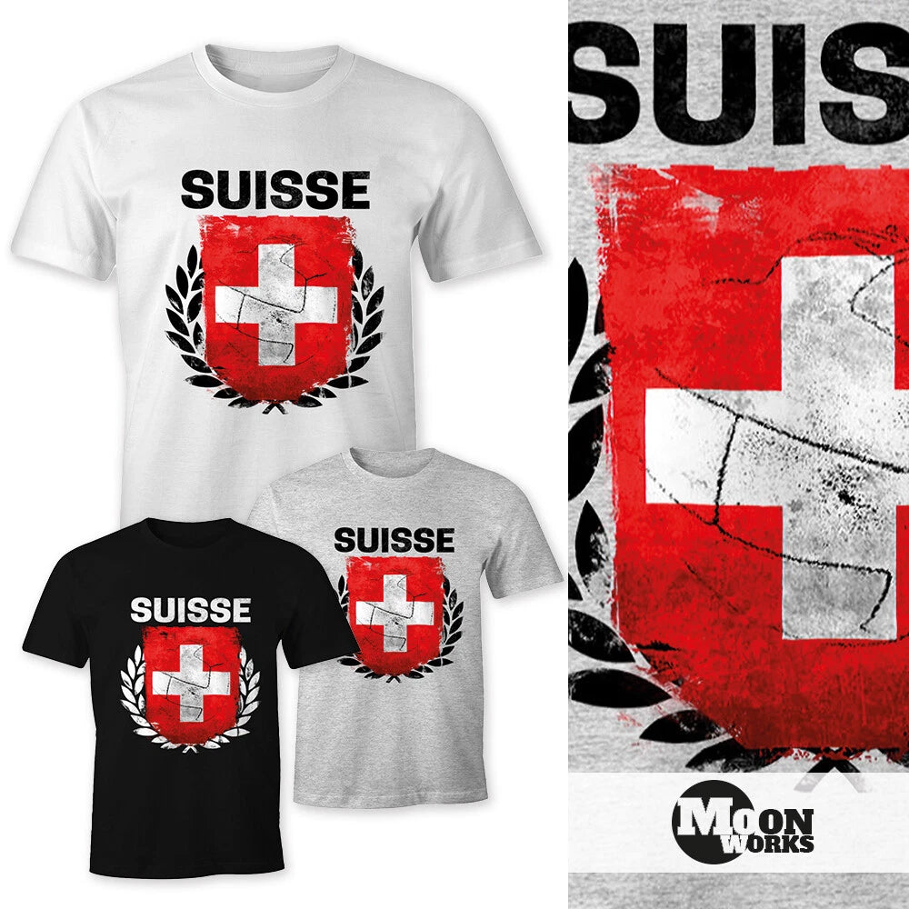 European Cup T-Shirt Men's Football Switzerland Flag Vintage Suisse Fan Shirt MoonWorks®