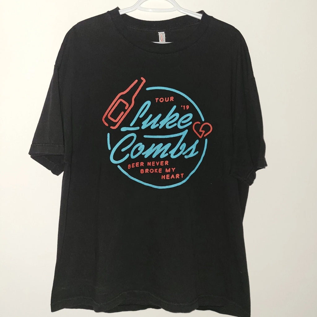 Luke Combs Beer Never Broke My Heart 2019 Tour T-Shirt Men's Size XL Black