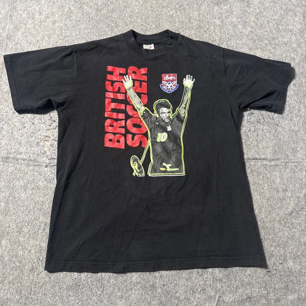 Vintage Jerzees Made In USA 90’s Shirt Mens Medium British Soccer Graphic Print