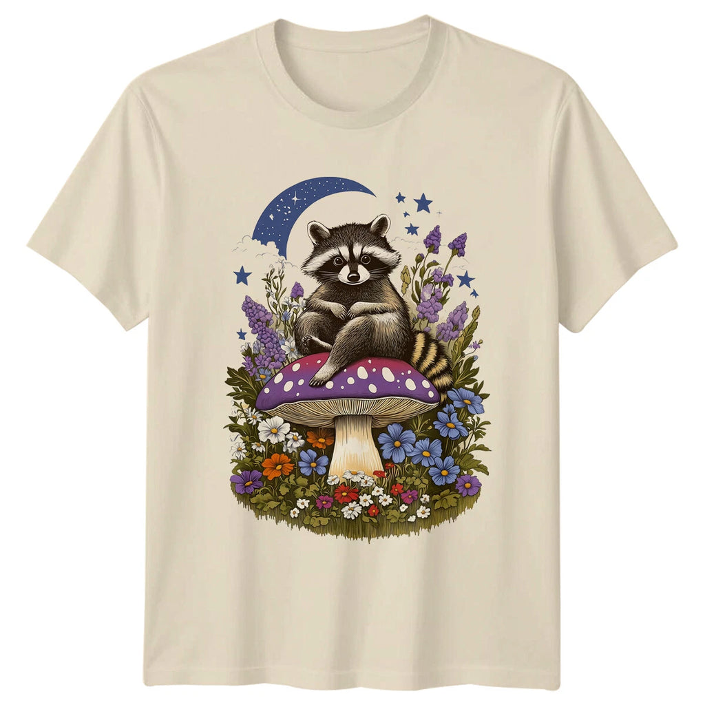 Raccoon On Mushroom T-Shirt, Floral Forestcore Aesthetic Gift