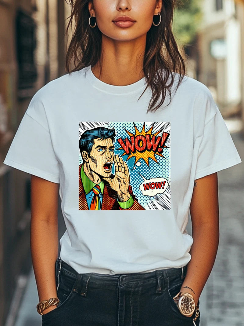 Retro Pop Art Comic T-Shirt "WOW!" Colorful Vintage Men Women Unisex T-Shirt