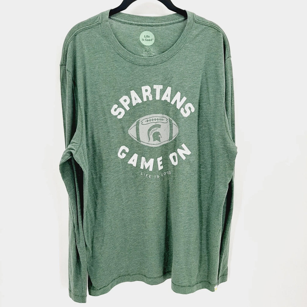 Life is Good Spartans Game On Football Classic Fit Men's Large, Very Soft Green